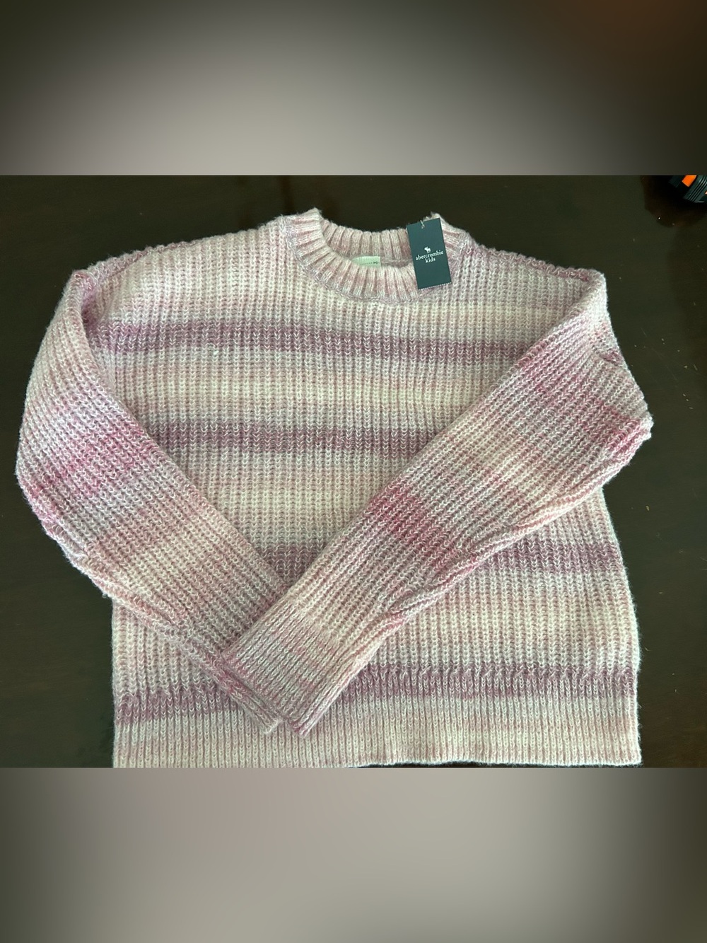 abercrombie kids Pink & Cream Striped Ribbed Crewneck Sweater